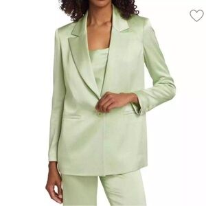 Alice + Olivia green satin boyfriend oversized blazer sz 0